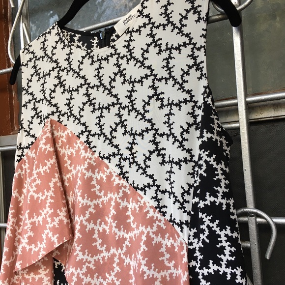 DVF pink ruffle trim midi silk print black white 6 - Picture 8 of 16